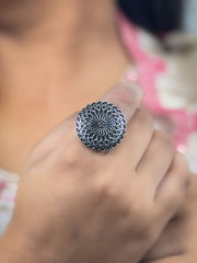RADHA DESIGNER OXIDISED SILVER  RING